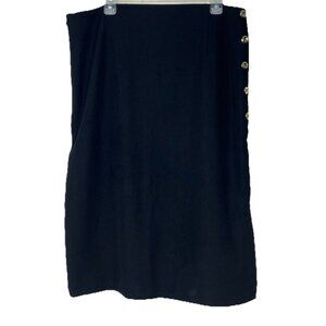 Black Skirt Fully Lined Stretchy Sz 18 Tahari Side Zip Gold Buttons